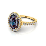 Oval Solitaire Alexandrite Halo Diamond Engagement Ring - GeumJewels