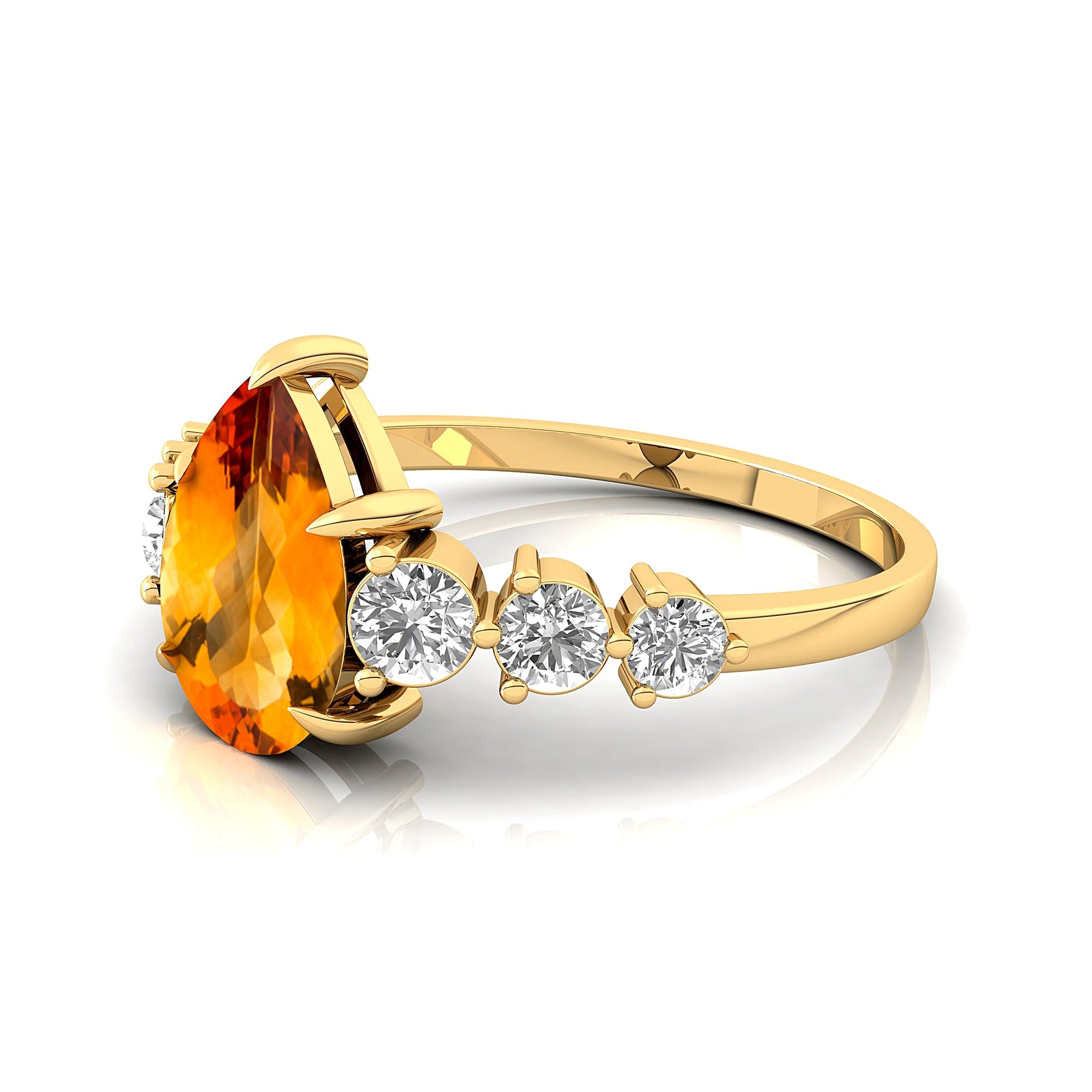 Pear Cut Citrine with Graduated Diamonds Ring - GeumJewels