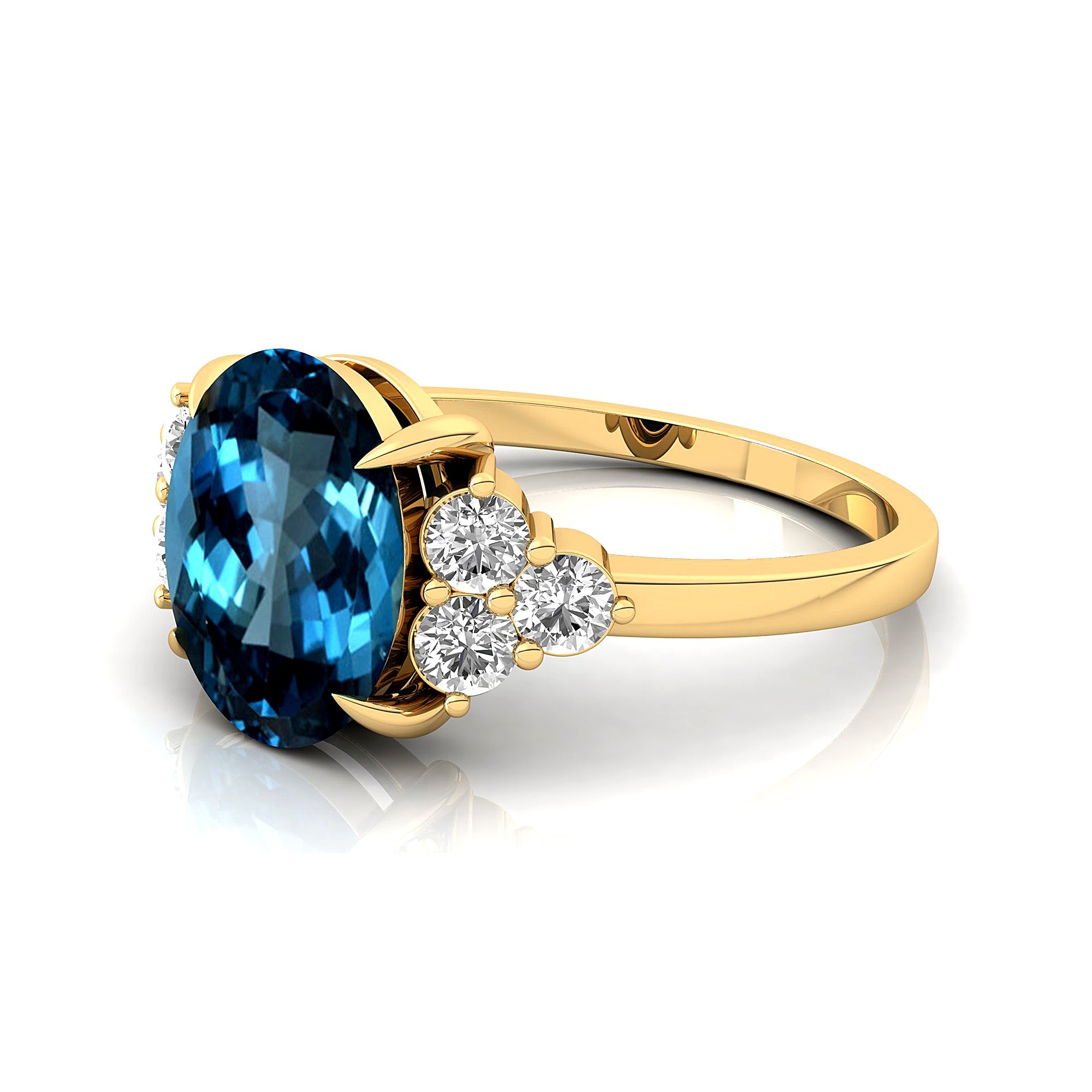 Trio Diamond Engagement Ring with Oval Cut London Blue Topaz - GeumJewels