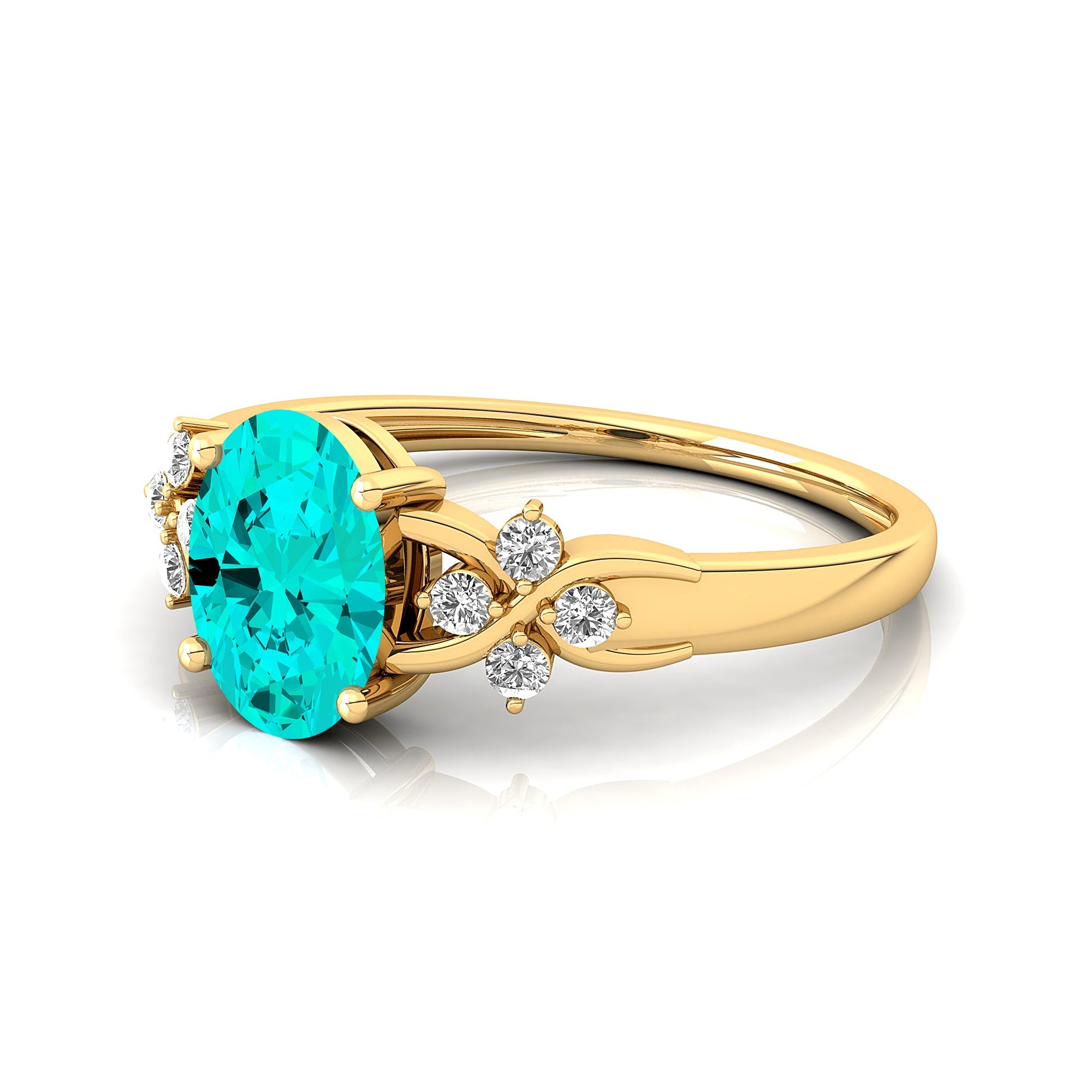 Criss Cross Diamond Ring with Oval Cut Paraiba Tourmaline - GeumJewels