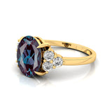 Trio Diamond Engagement Ring with Oval Cut Alexandrite - GeumJewels