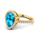 Classic Pear Shaped Swiss Blue Topaz Halo Diamond Engagement Ring - GeumJewels
