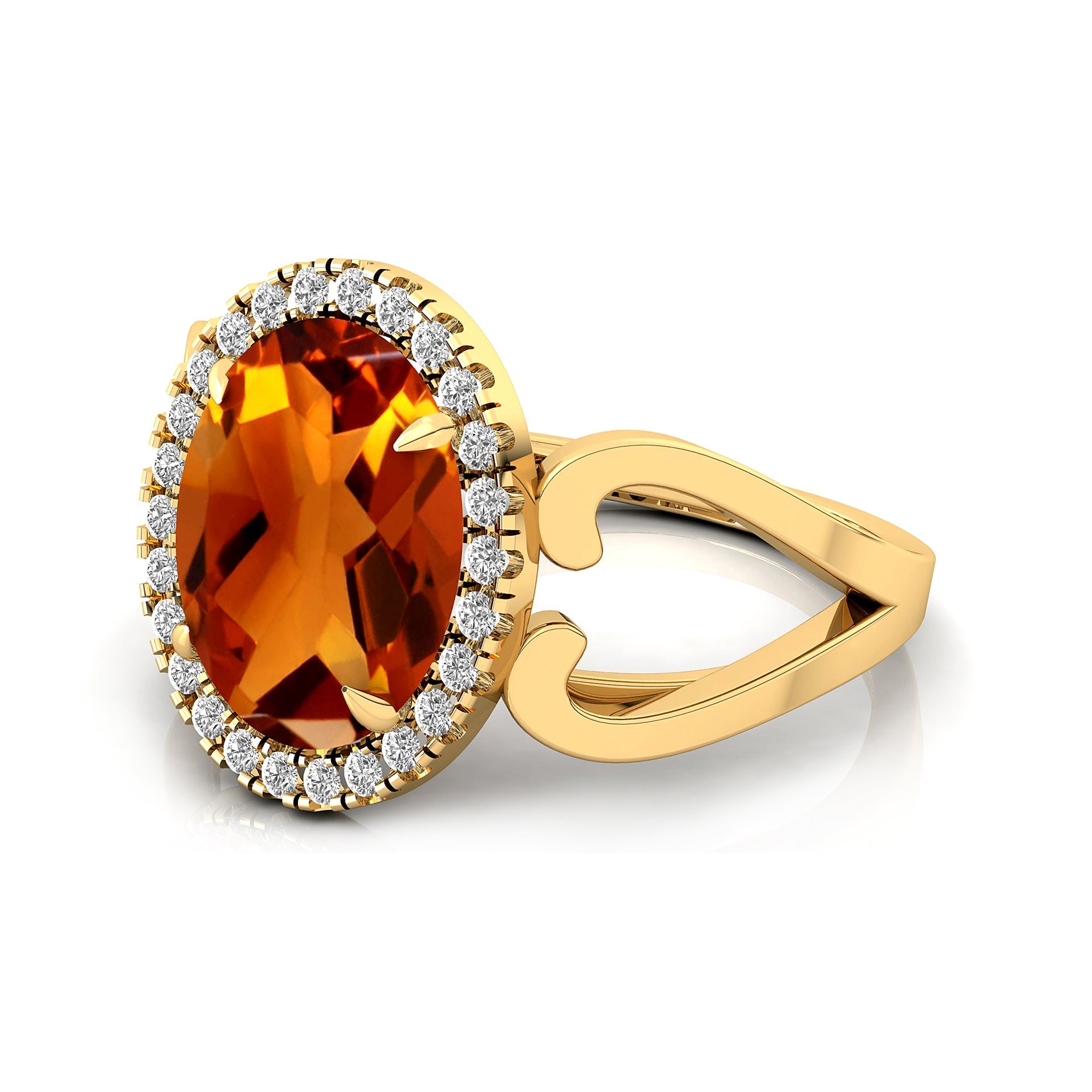 Vintage Love Inspired Oval Citrine Halo Diamond Engagement Ring - GeumJewels