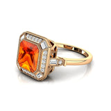 Vintage Style Square Cut Citrine Diamond Ring - GeumJewels