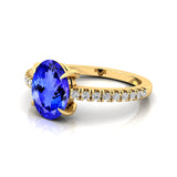 Oval Solitaire Tanzanite with Accent Diamonds Engagement Ring - GeumJewels