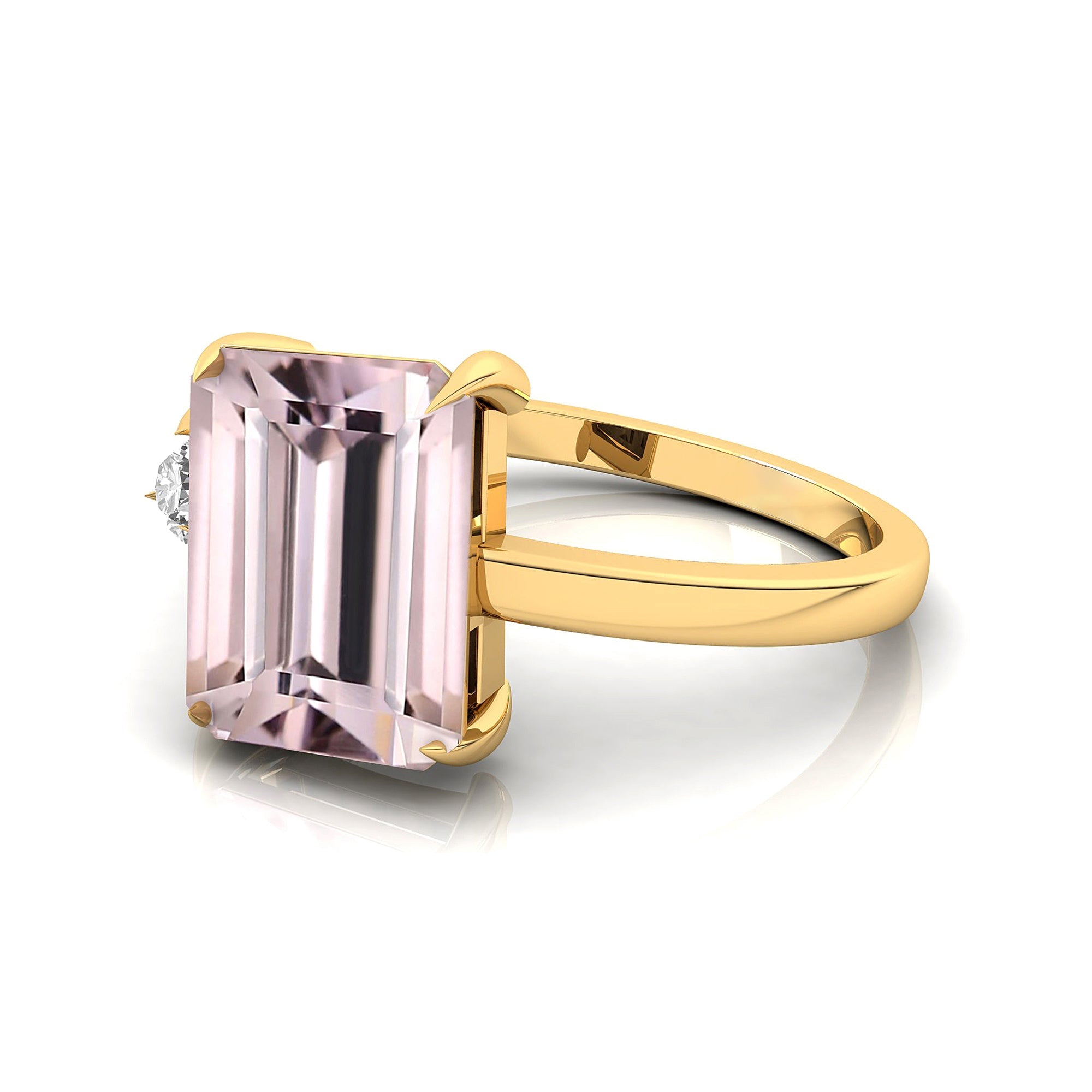Emerald Shaped Morganite with 3mm Accent Solitaire Engagement Ring - GeumJewels