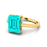 Emerald Shaped Paraiba Tourmaline with 3mm Accent Solitaire Engagement Ring - GeumJewels