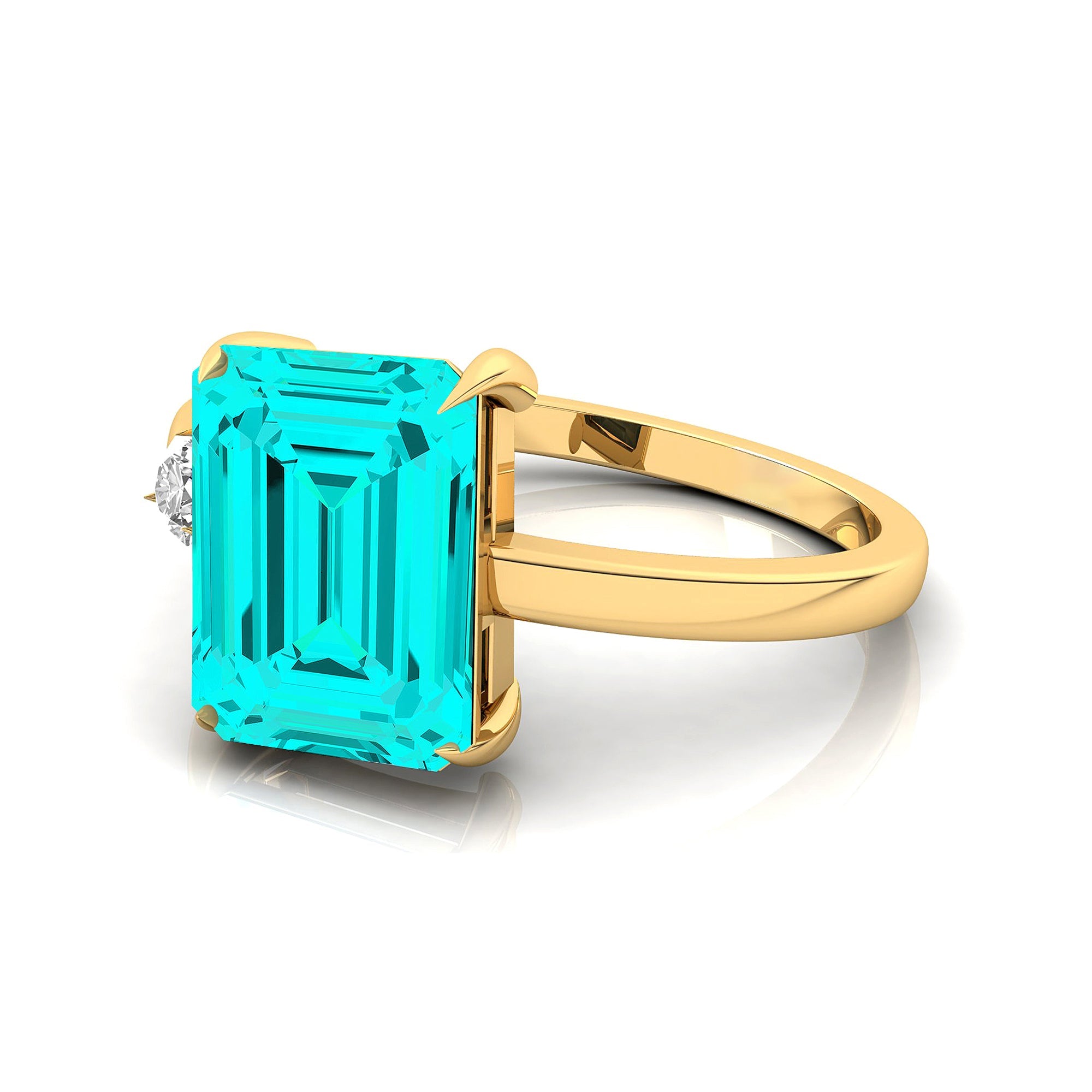 Emerald Shaped Paraiba Tourmaline with 3mm Accent Solitaire Engagement Ring - GeumJewels