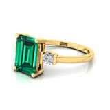 Emerald Cut Emerald and Diamond Three Stone Ring - GeumJewels
