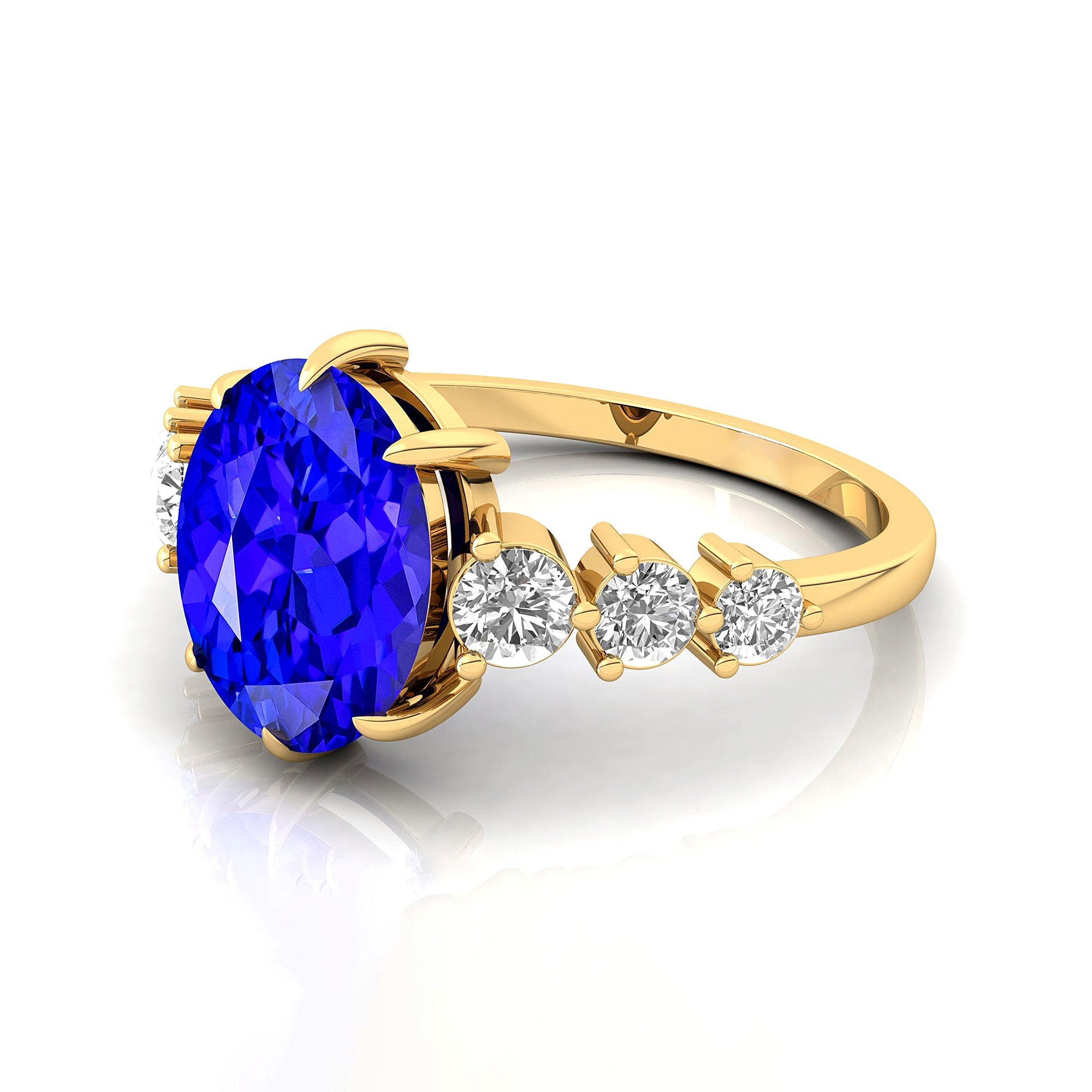 Oval Cut Tanzanite with Graduated Diamonds Ring - GeumJewels
