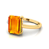 Emerald Shaped Citrine with 3mm Accent Solitaire Engagement Ring - GeumJewels