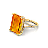Emerald Cut Citrine Split Shank Engagement Ring with Diamonds - GeumJewels