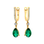 Lever Back Diamond Drop Earrings with Pear Cut Emerald - GeumJewels
