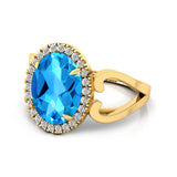 Vintage Love Inspired Oval Swiss Blue Topaz Halo Diamond Engagement Ring - GeumJewels