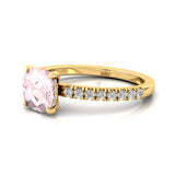 Morganite Square Cushion Under Halo Diamonds Thin Ring with Diamond Band - GeumJewels