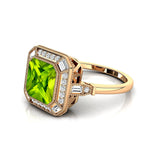 Vintage Style Square Cut Peridot Diamond Ring - GeumJewels