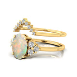 Opal Solitaire Gemstone Ring with Stackable Diamond Band - GeumJewels