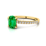 Long Cushion Emerald Thin Diamond Promise Ring - GeumJewels