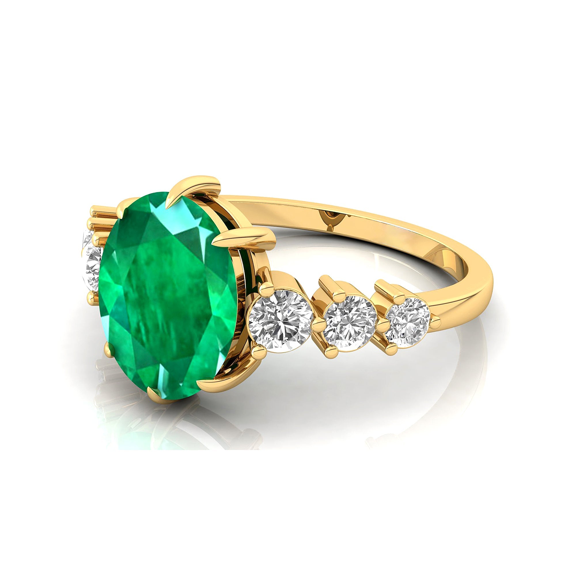 Oval Cut Emerald with Graduated Diamonds Ring - GeumJewels