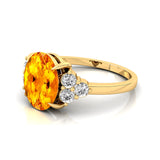 Trio Diamond Engagement Ring with Oval Cut Citrine - GeumJewels