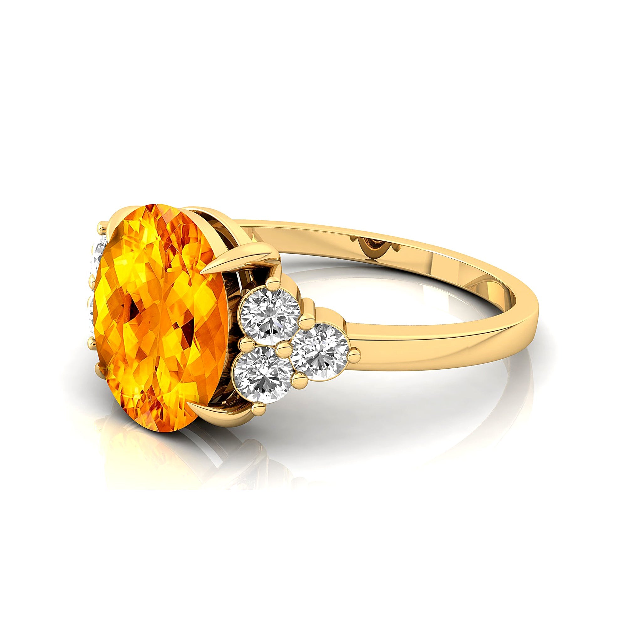 Trio Diamond Engagement Ring with Oval Cut Citrine - GeumJewels