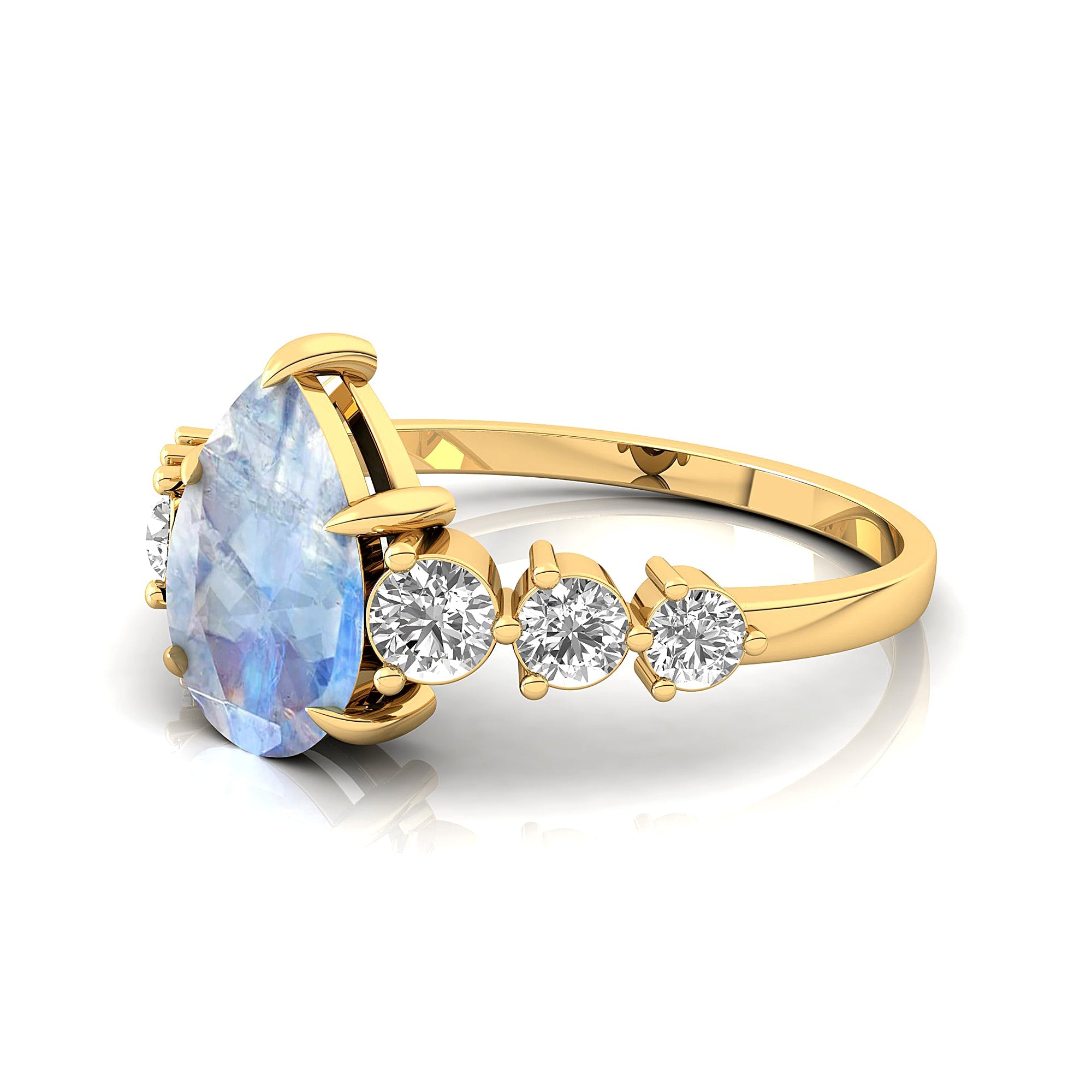 Pear Cut Moonstone with Graduated Diamonds Ring - GeumJewels