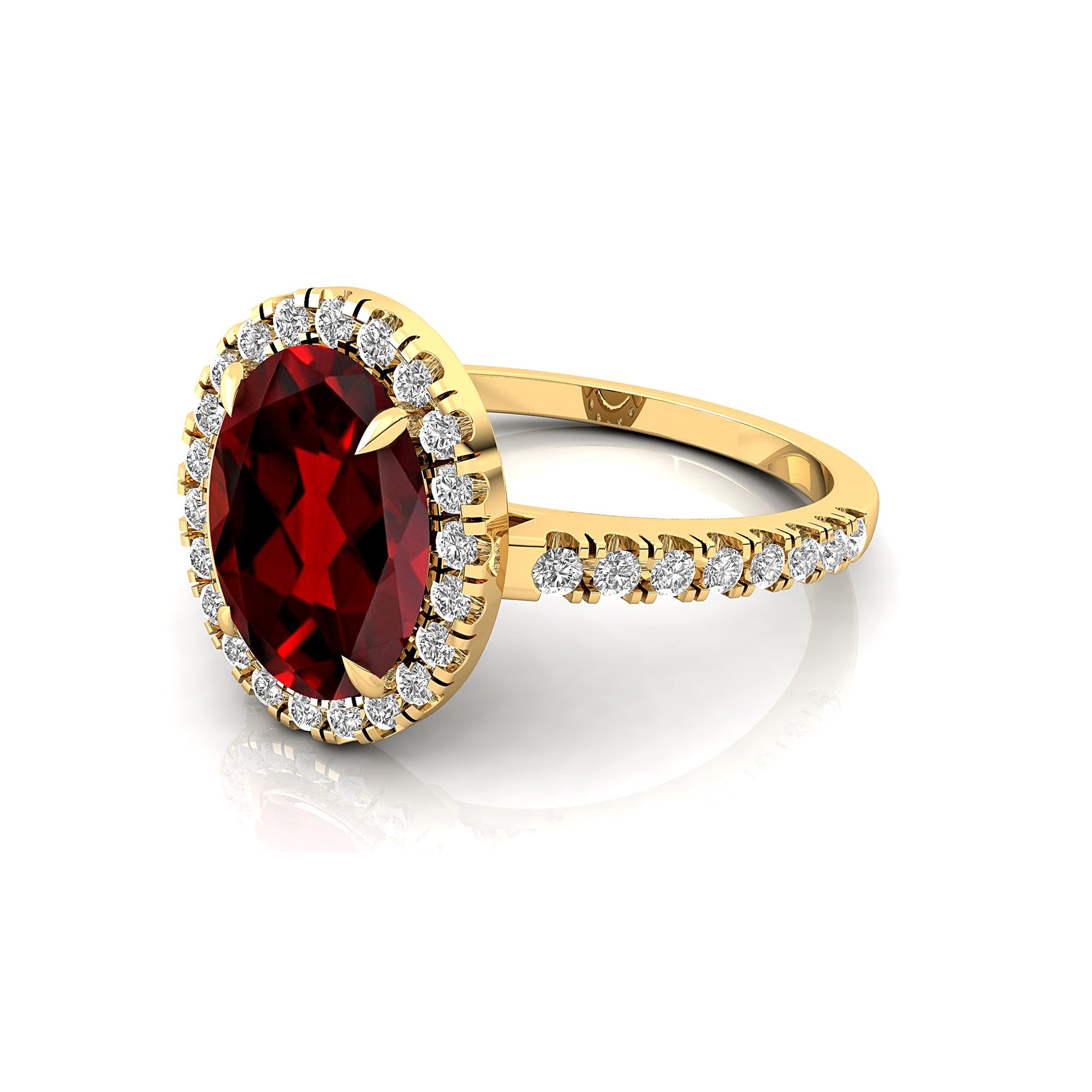 Oval Solitaire Garnet Halo Diamond Engagement Ring - GeumJewels