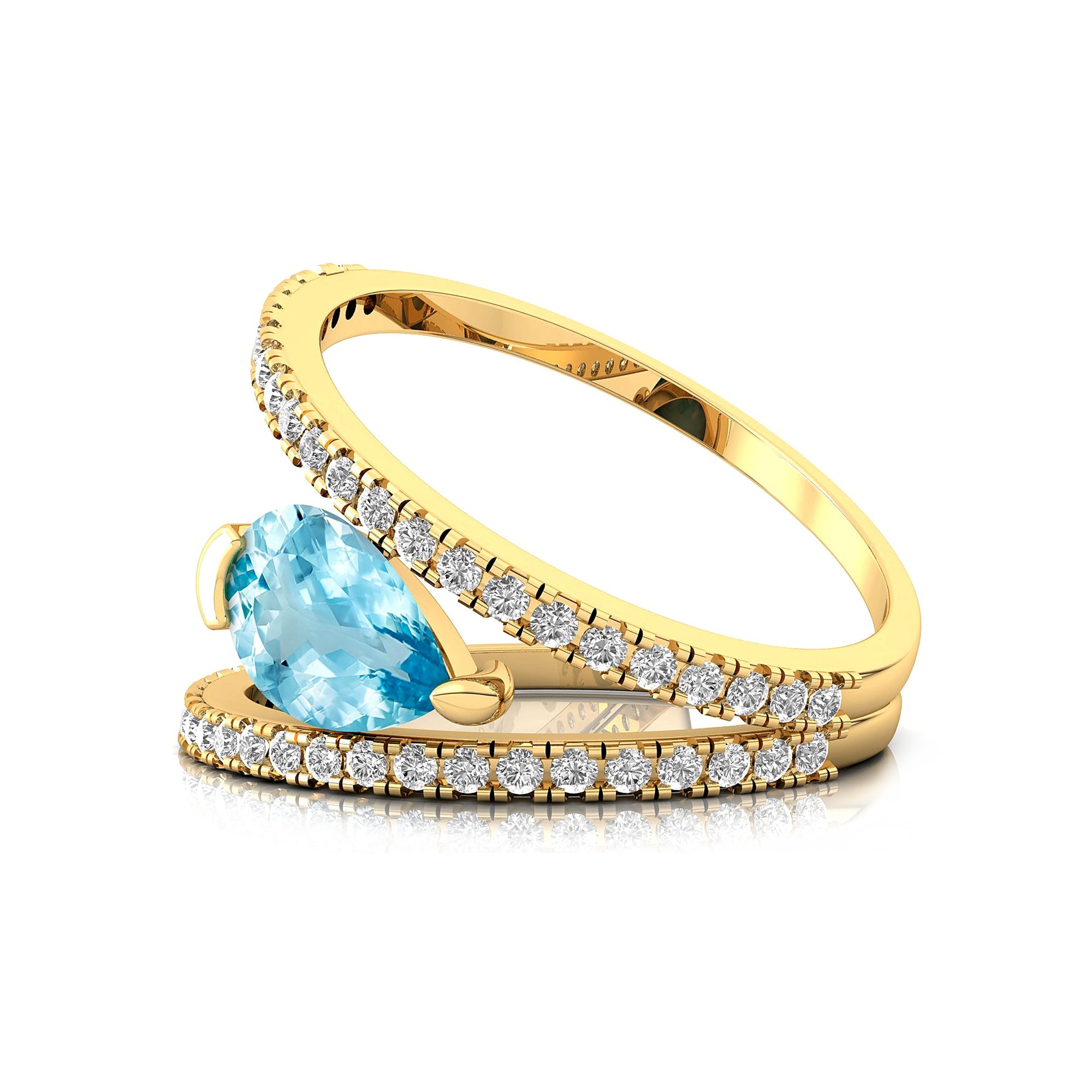 Fashionable V Shaped Diamond Ring with Pear Cut Aquamarine - GeumJewels