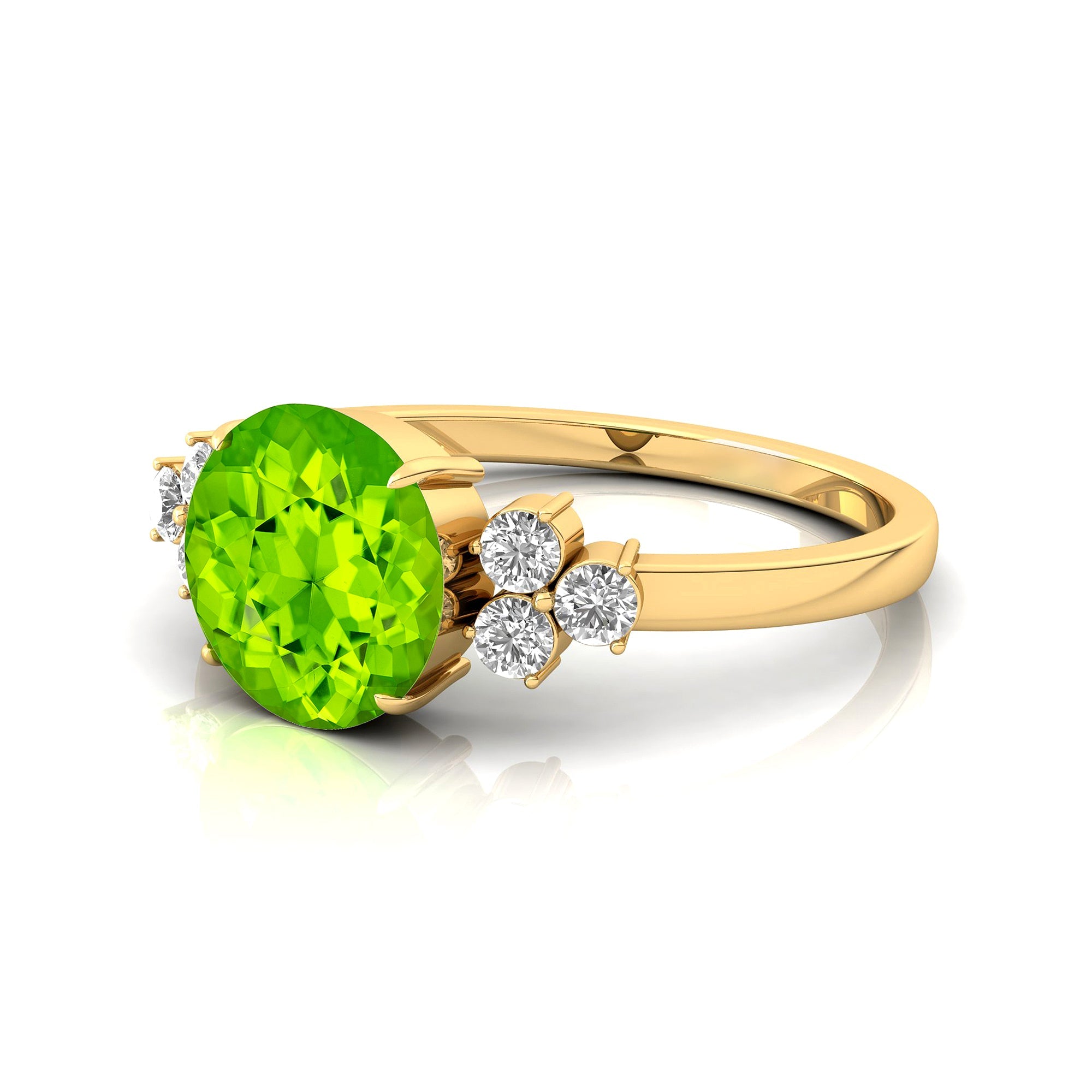 Trio Diamond Engagement Ring with Round Solitaire Peridot - GeumJewels