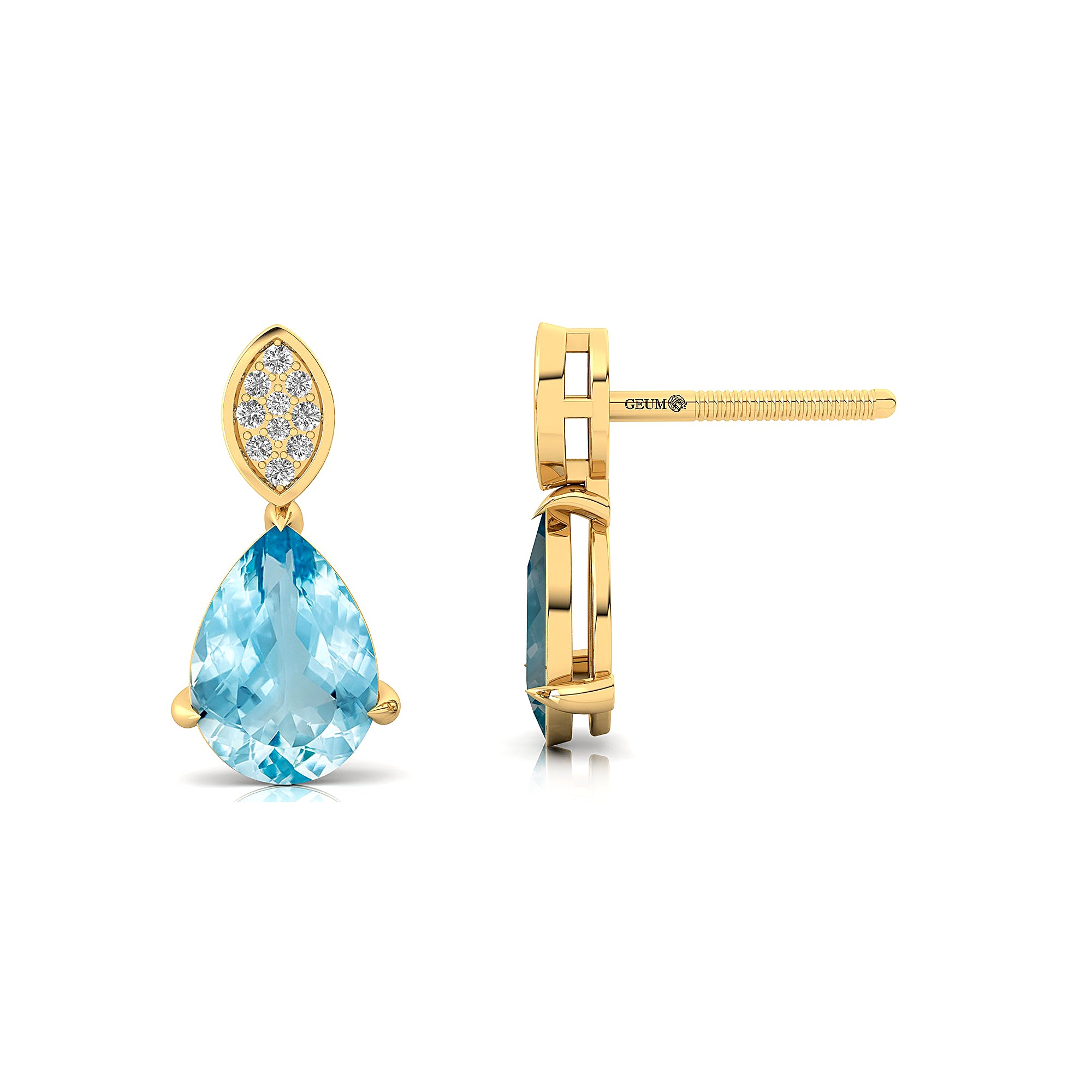 Illussion Set Diamond Earrings with Pear Cut Aquamarine - GeumJewels