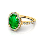 Oval Solitaire Emerald Halo Diamond Engagement Ring - GeumJewels