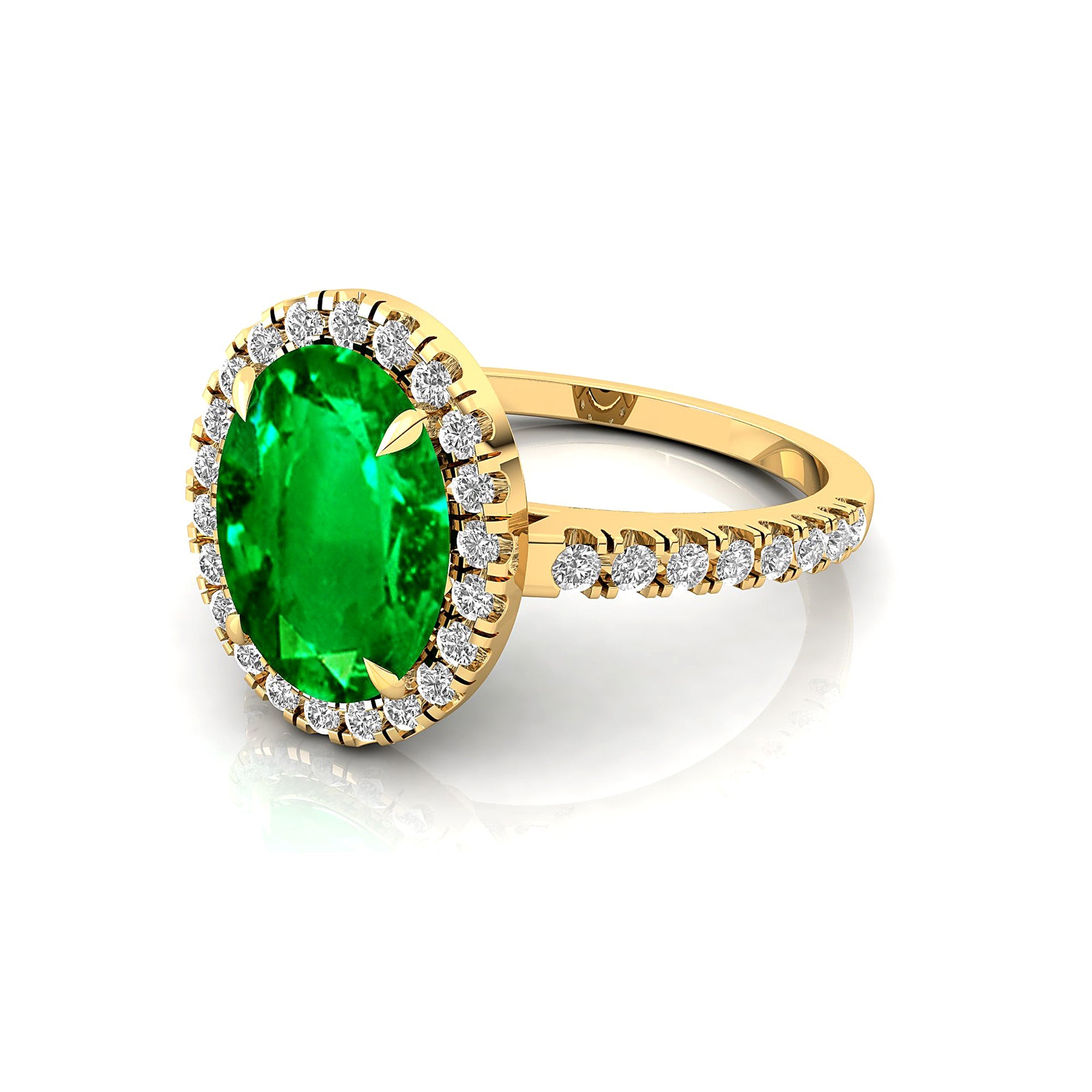 Oval Solitaire Emerald Halo Diamond Engagement Ring - GeumJewels