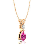 Pink Sapphire Teardrop Pendant with Solitaire Diamond - GeumJewels