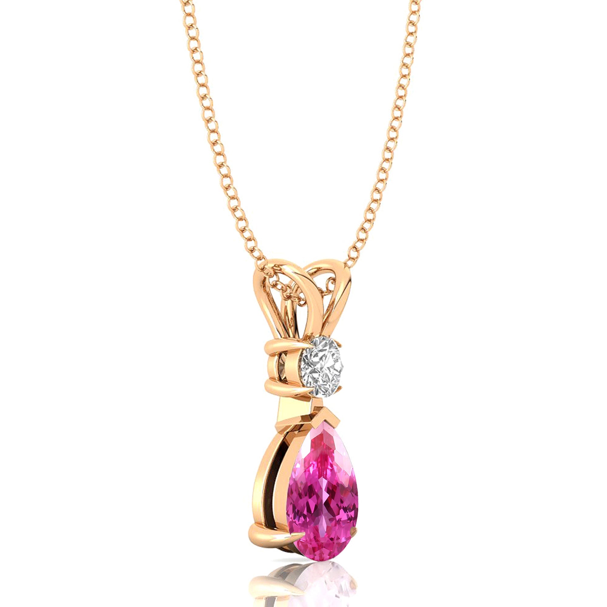 Pink Sapphire Teardrop Pendant with Solitaire Diamond - GeumJewels