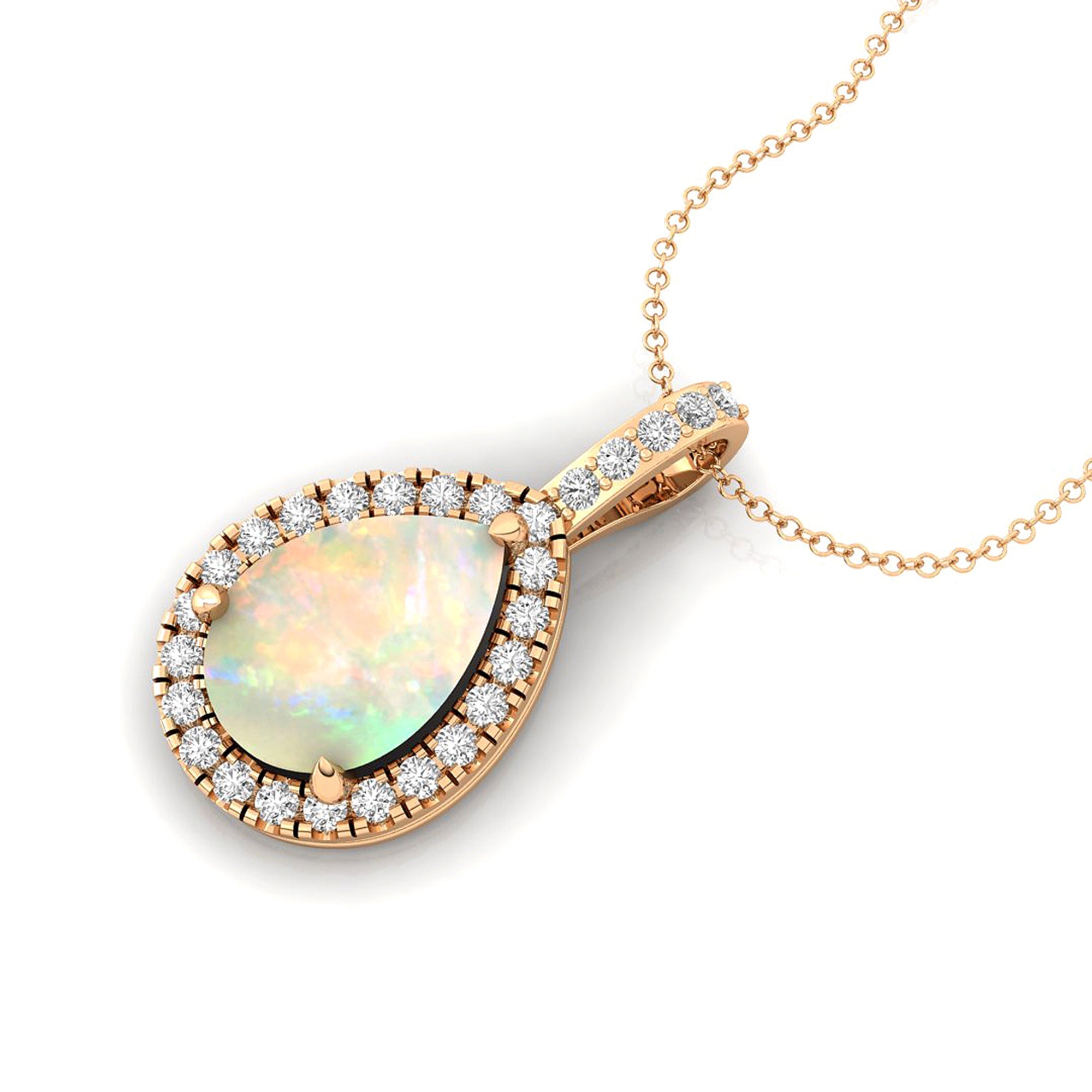 Opal Teardrop Pendant with Diamond Halo - GeumJewels