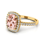 Elongated Cushion Halo Set Morganite Engagement Ring with Diamond Band - GeumJewels