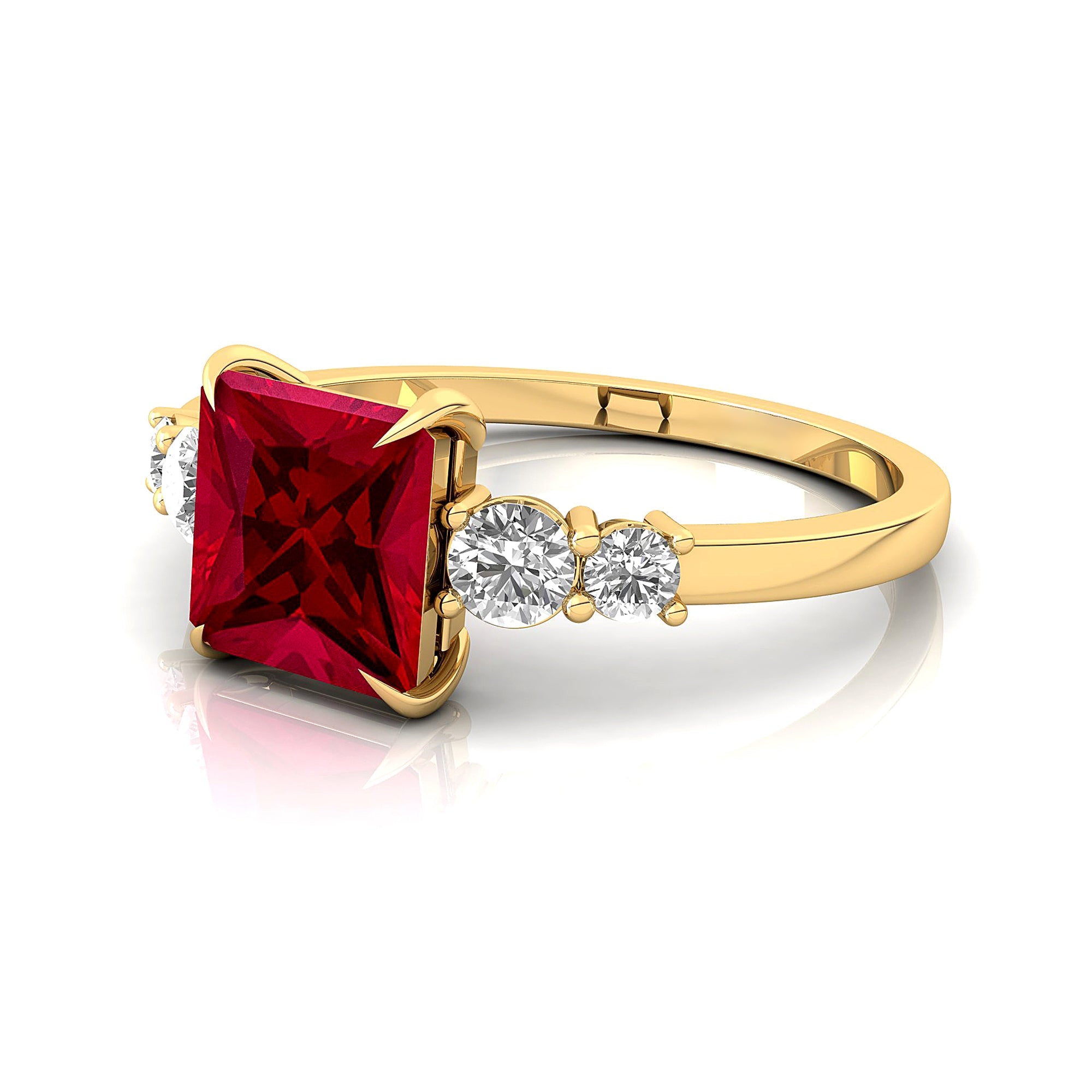Princess Cut Ruby Graduating Accent Diamond Ring - GeumJewels