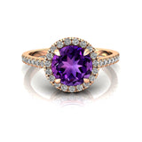 Classic Round Halo Diamonds with Solitaire Amethyst Engagement Ring - GeumJewels