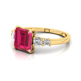Princess Cut Pink Sapphire Graduating Accent Diamond Ring - GeumJewels