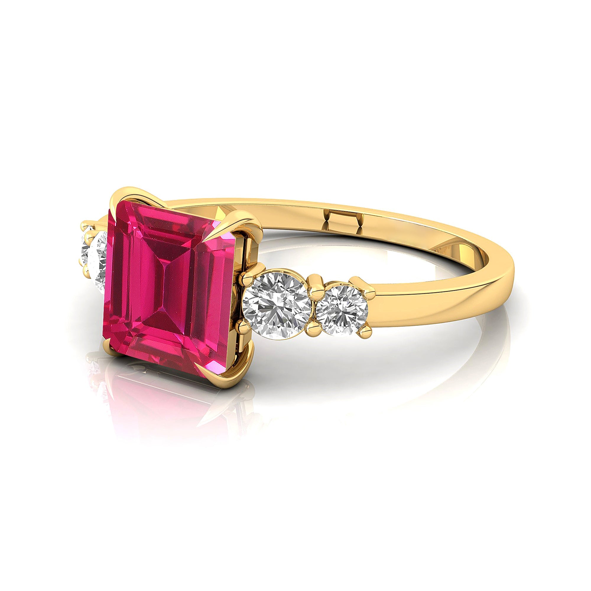 Princess Cut Pink Sapphire Graduating Accent Diamond Ring - GeumJewels