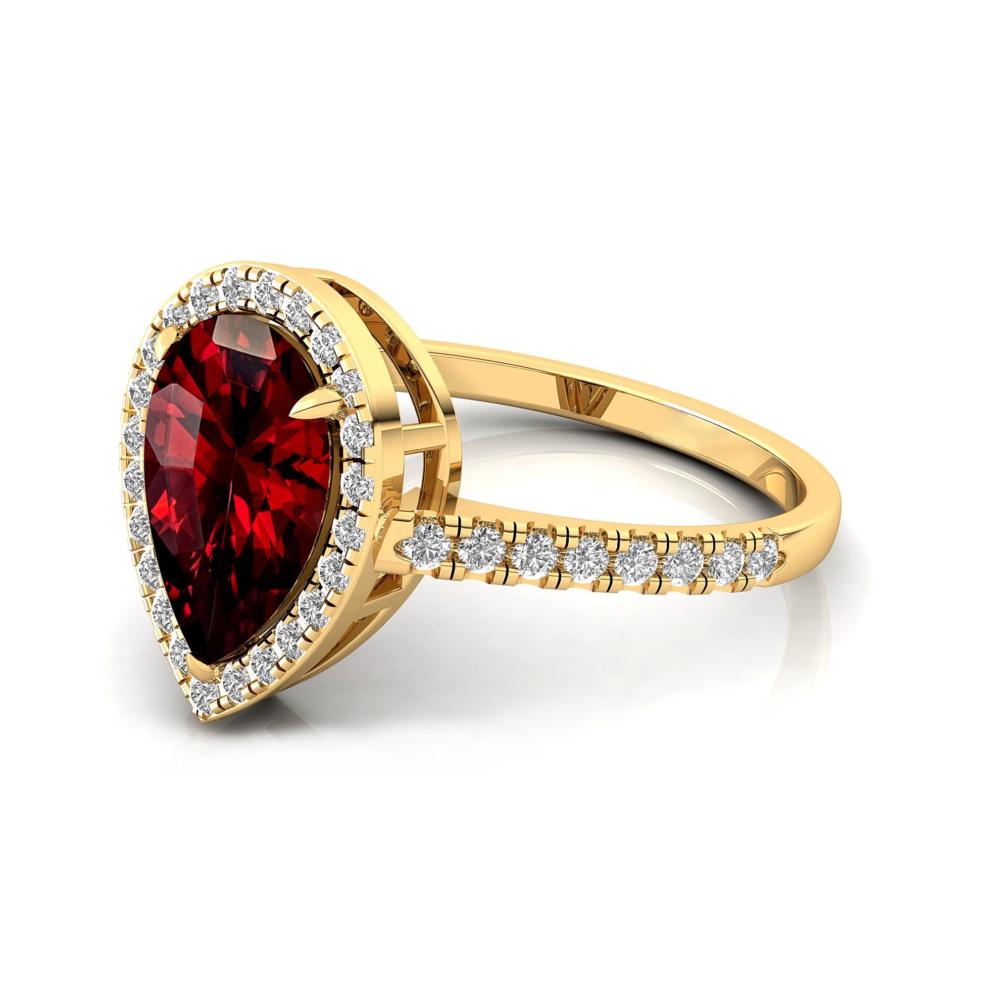 Classic Pear Shaped Garnet Halo Diamond Engagement Ring - GeumJewels