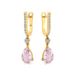 Lever Back Diamond Drop Earrings with Pear Cut Morganite - GeumJewels