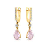 Lever Back Diamond Drop Earrings with Pear Cut Morganite - GeumJewels