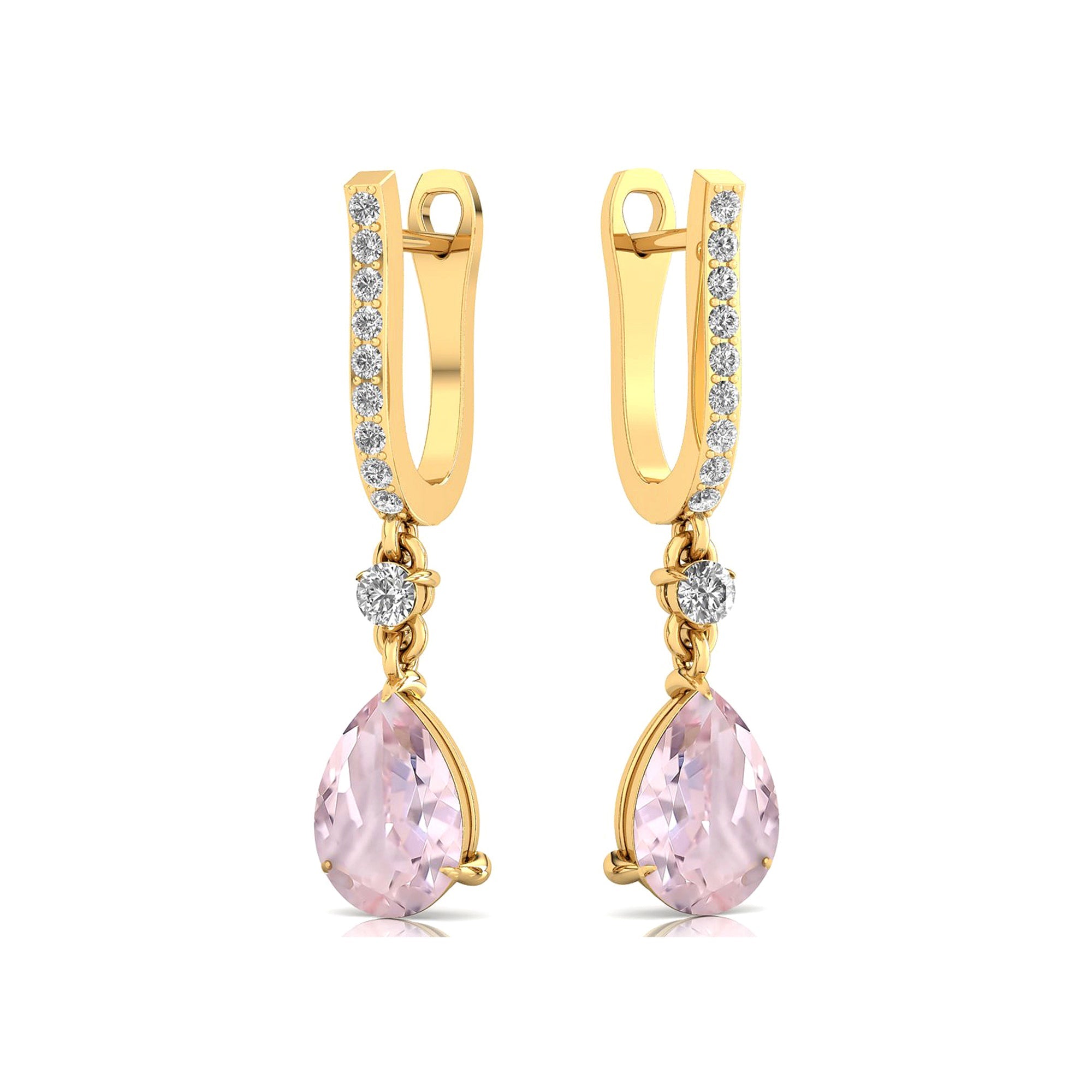 Lever Back Diamond Drop Earrings with Pear Cut Morganite - GeumJewels