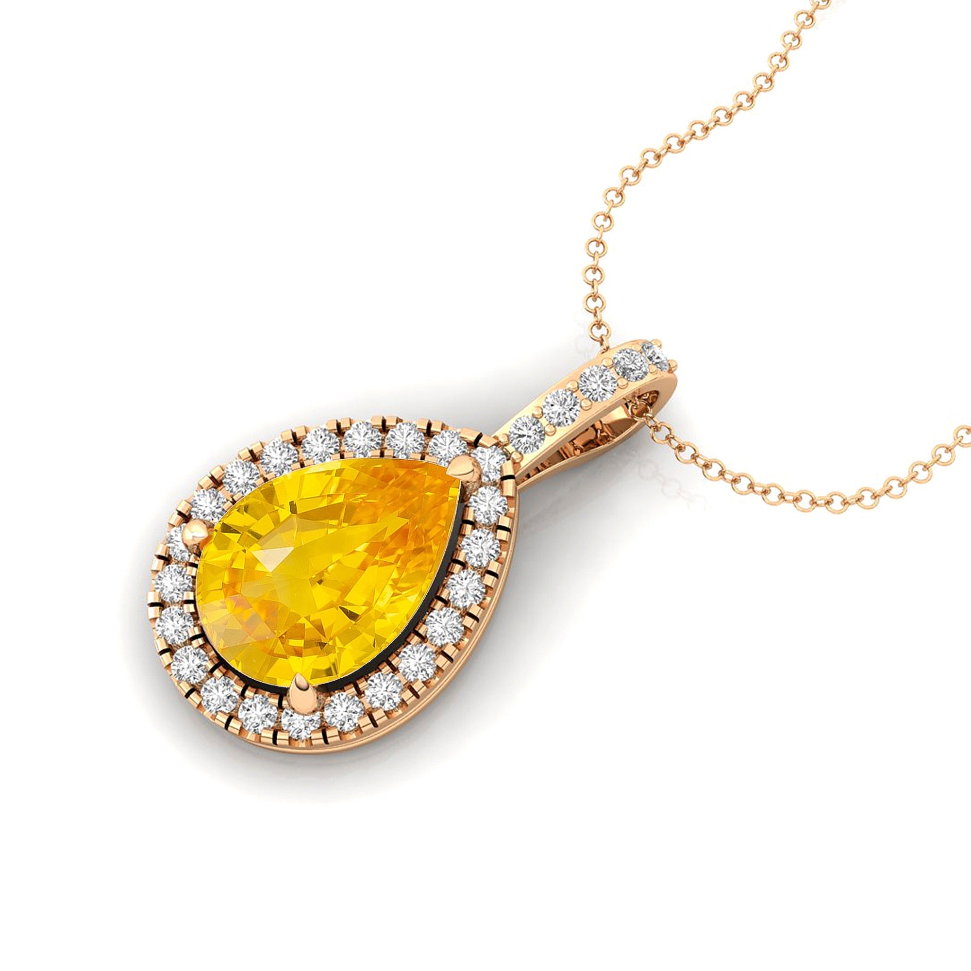 Yellow Sapphire Teardrop Pendant with Diamond Halo - GeumJewels