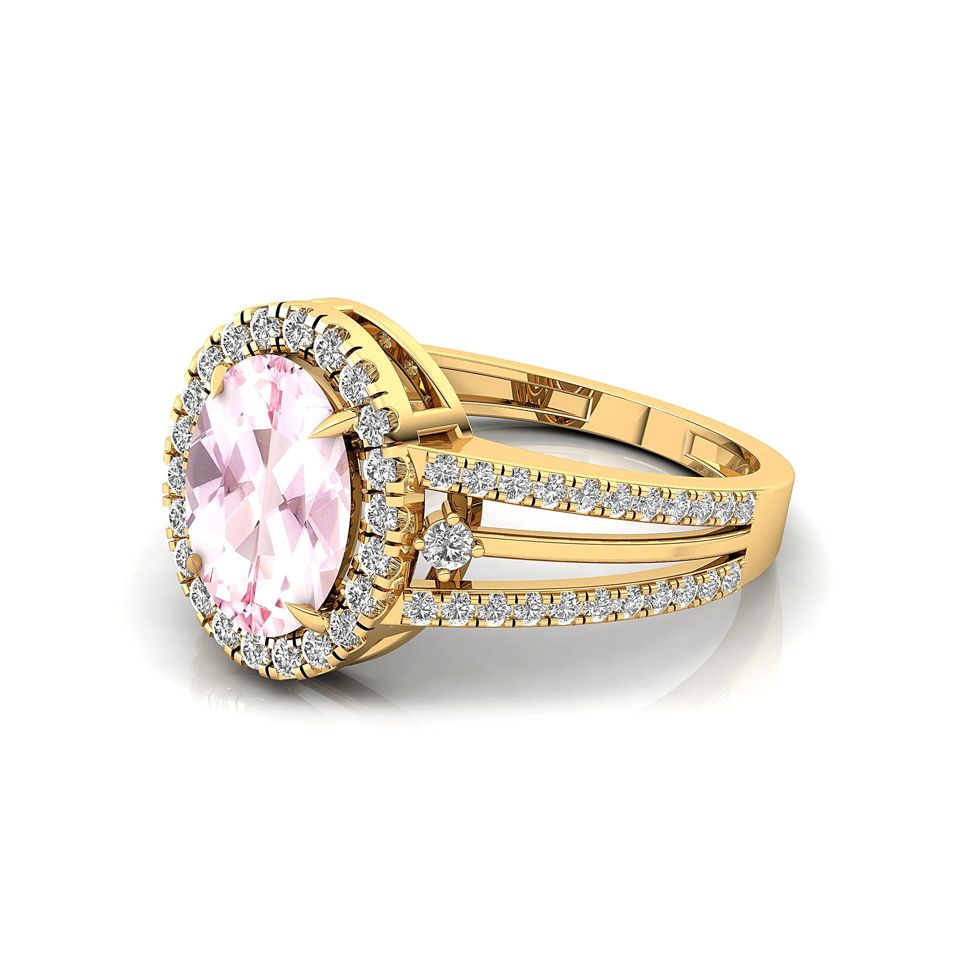Solitaire Oval Morganite Split Shank Diamond Engagement Ring - GeumJewels