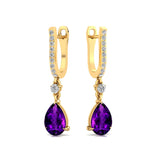 Lever Back Diamond Drop Earrings with Pear Cut Amethsyt - GeumJewels