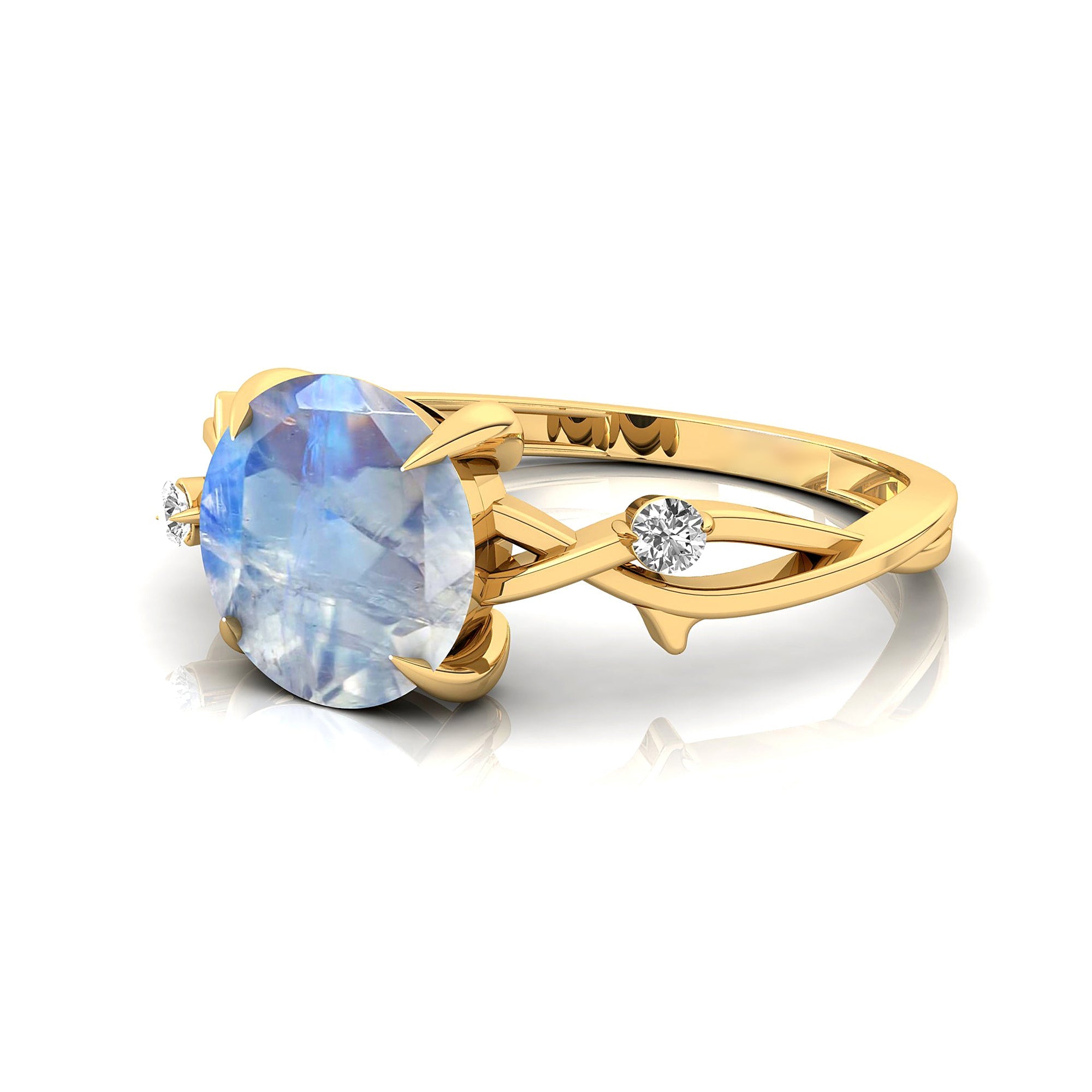Criss Cross Nature Inspired Diamond Ring  with Round Moonstone - GeumJewels
