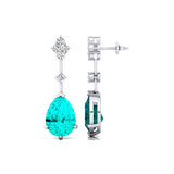 Teardrop Paraiba Tourmaline Drop Earrings with Accent Diamonds - GeumJewels