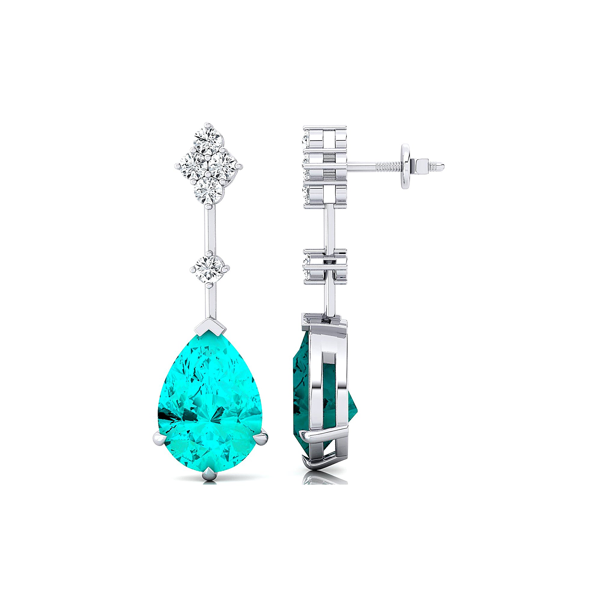 Teardrop Paraiba Tourmaline Drop Earrings with Accent Diamonds - GeumJewels